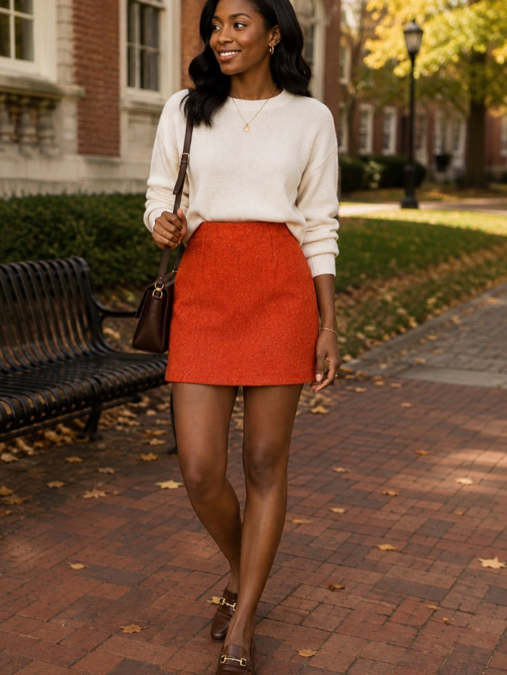 Ann Taylor Petites 100% Wool Mini Skirt Size 2P Orange Tweed Herringbone NWT